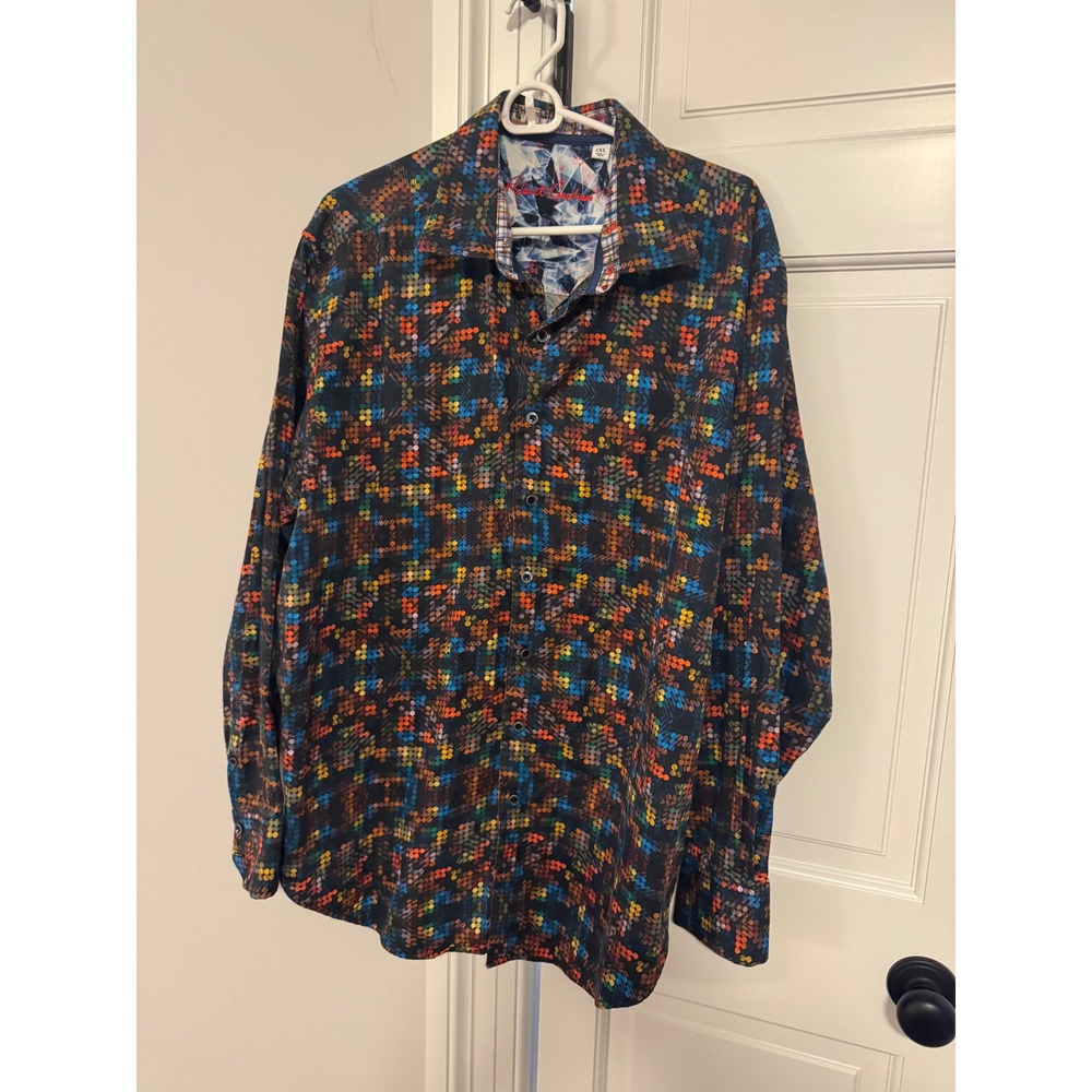 Robert Graham Shirt 1XL Flip Cuff Multicolor Abstract Dot Cotton Button Front - Picture 4 of 12